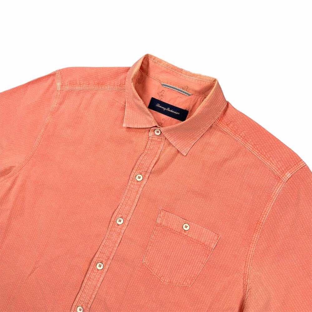 Tommy Bahama Men’s Medium Salmon Pink Short Sleeve Button Front Shirt Lyocell